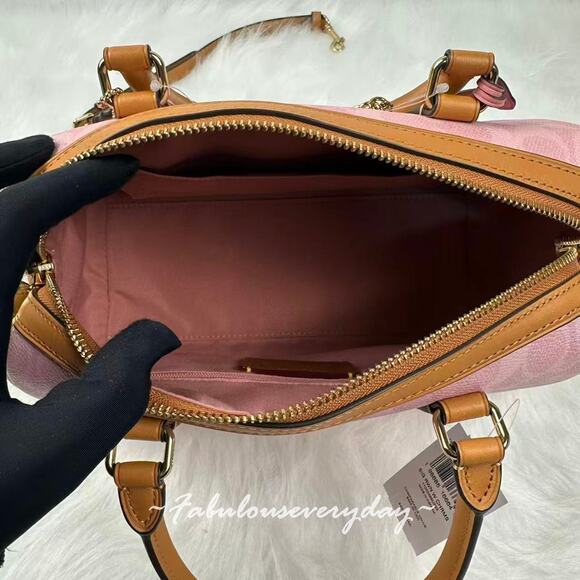 Coach Rowan Satchel Bag Signature Canvas With Charms Gold/Powder Pink CEA18 NWT - Picture 7 of 8